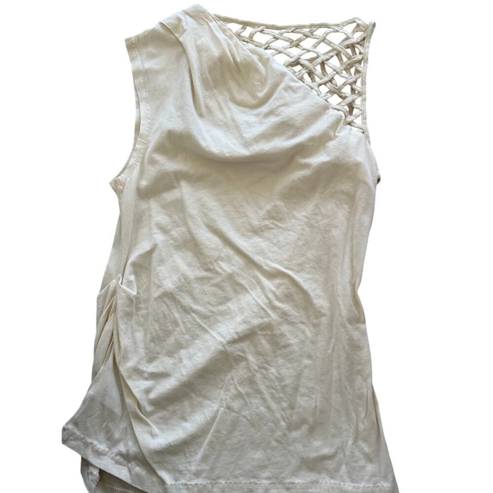 Vanessa Virginia Anthropologie asymmetrical Macrameā lattice shoulder top sz S